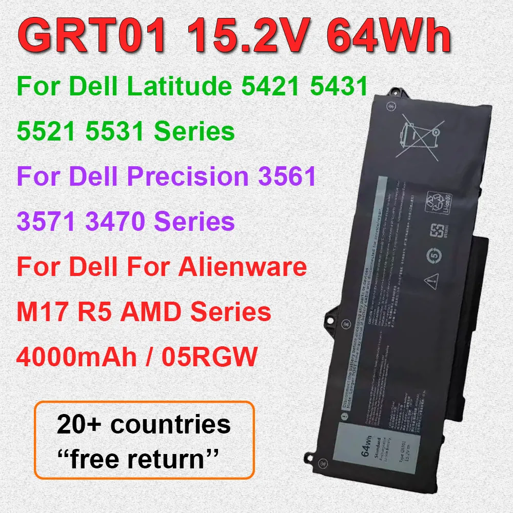 For Dell Latitude 5421 5431 5521 5531 Precision 3561 3571 3470 For Alienware M17 R5 AMD Series GRT01 Laptop Battery 0P3TJ R05P0
