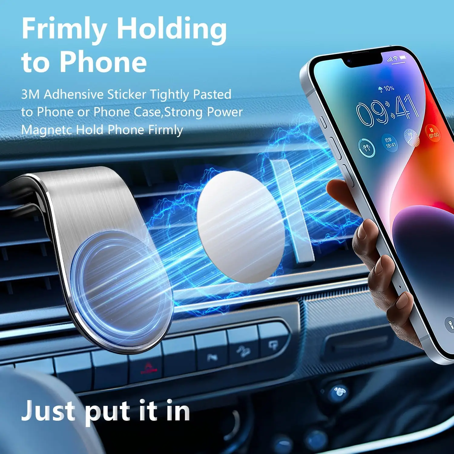 Suporte universal para telefone para carro em forma de L 360 °   Ímã forte giratório da liga de alumínio do suporte da ventilação de ar para Android d