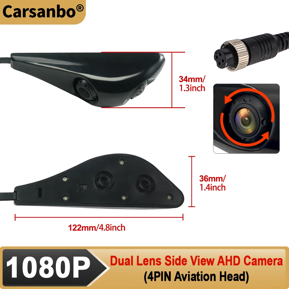 Carsanbo Car Side View Dual Lens Camera Vehicle  AHD1080P HD Camera 4PIN Connection Camera Vehicle Waterproof  AHD Single Cam