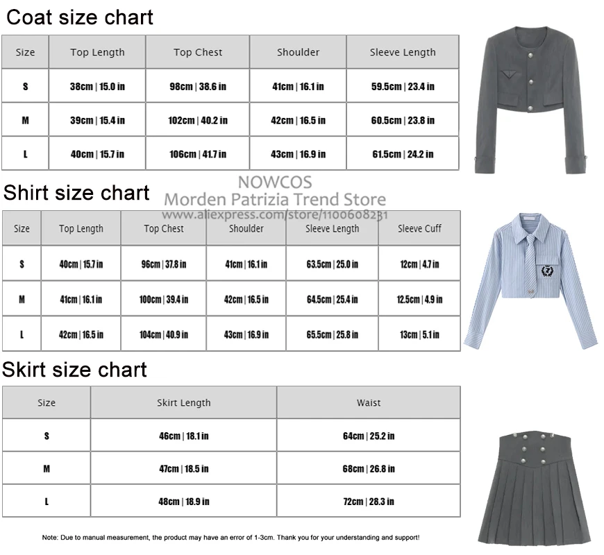 Frühling 2024 adrette Stil amerikanische Uniform Set Mädchen kurzen Anzug Mantel Langarm gestreiftes Hemd schlanke hohe Taille Falten rock grau