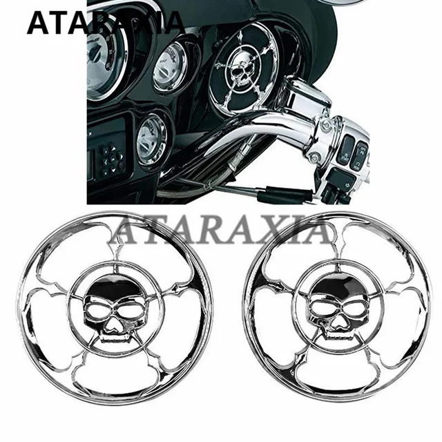 Akcesoria motocyklowe 5-1/2 "chromowana czaszka głośnik tapicerka osłona grilla dla Harley Touring 2014-2023 Electra przemieszczanie się po ulicy Trikes