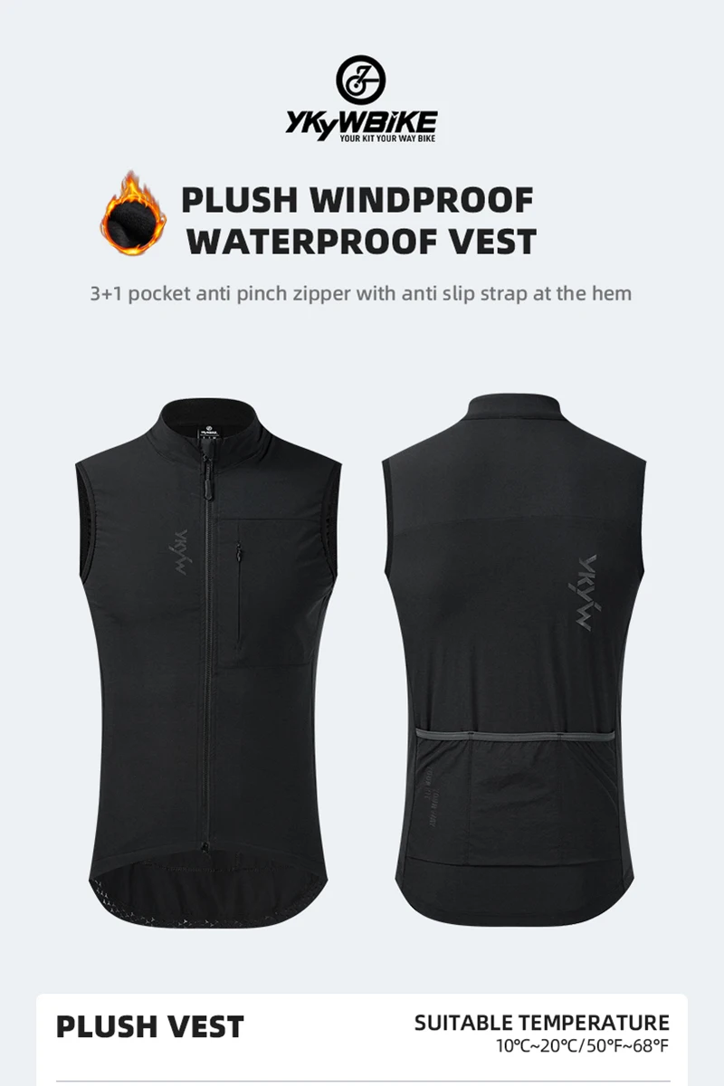 YKYWBIKE Herren Fahrradweste Winter Herbst Wasserdicht Winddicht Fahrrad Thermo Windjacke Rennrad Gilet MTB Fahrradbekleidung – Detail 8