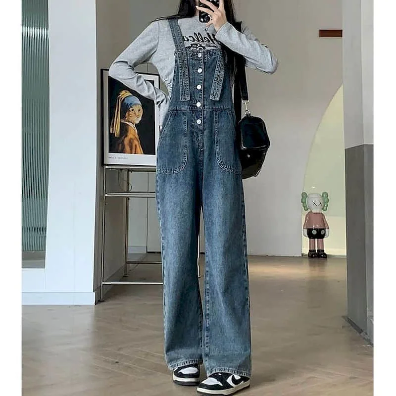 

Спецодежда, комбинезоны, свободные повседневные шаровары, джинсы в корейском стиле, винтажные художественные комбинезоны, цельные наряды, осенняя женская одежда