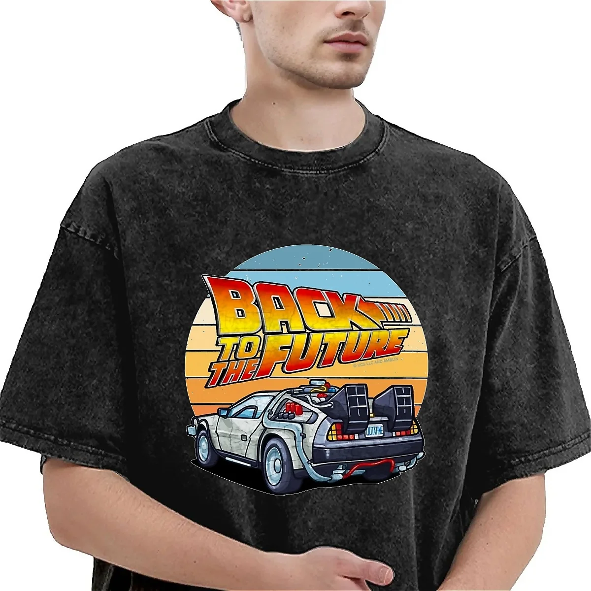 Back to the Future Washed T Shirt Men Tv Show Vintage Casual T Shirts Summer Round Neck Trendy Cool Tees Custom Oversize Tops