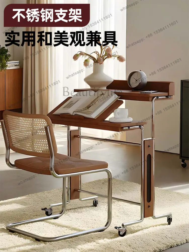 Medieval solid wood desk lifting mobile bedside multi-functional office learning computer desk