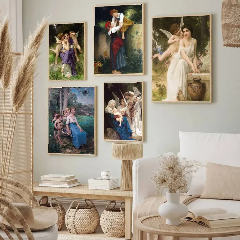 Famous William Bouguereau Artworks Posters Living Room Bar Cafe Quality Canvas Vintage Style Comics Painting Art Home Wall Decor