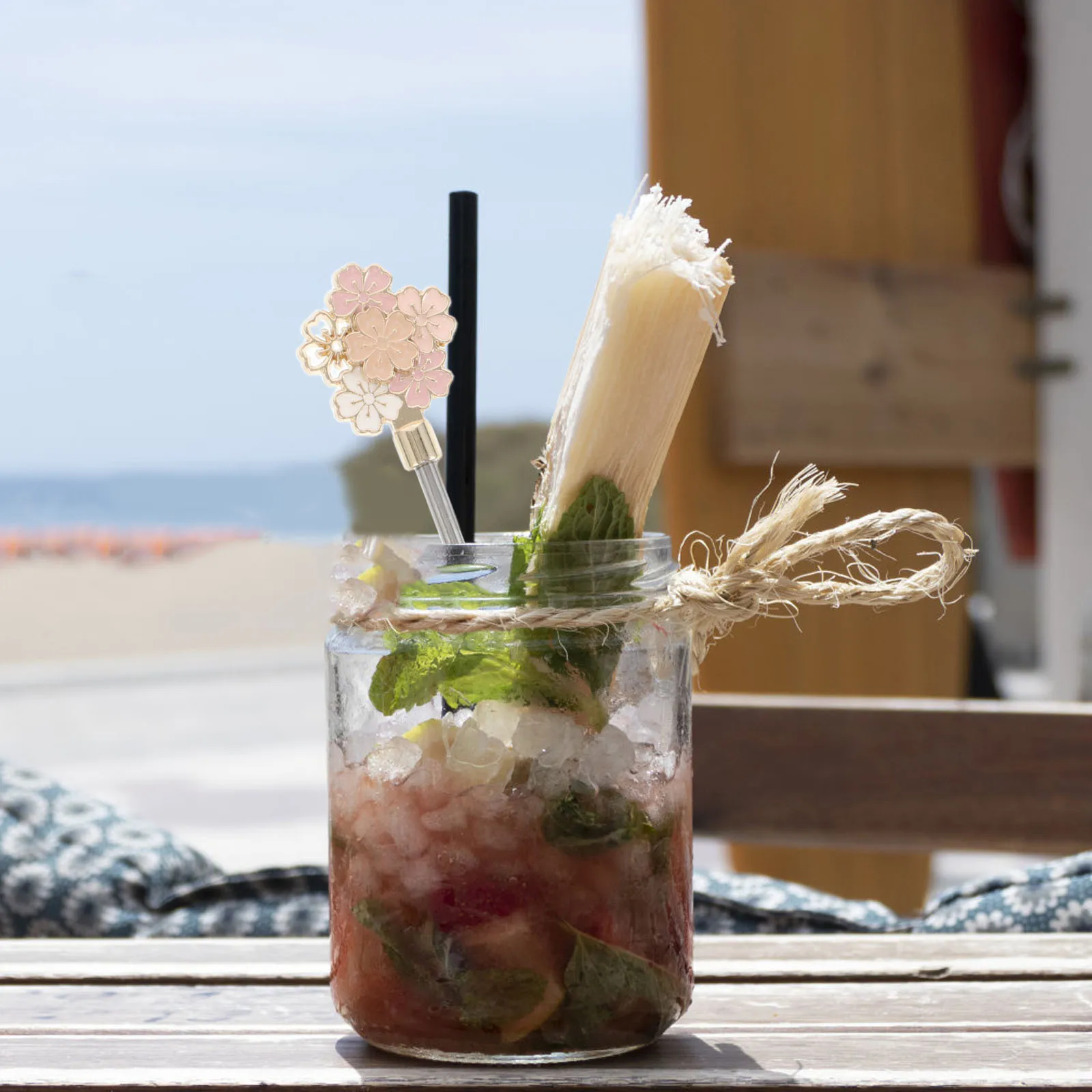 

Stainless Steel Swizzle Stick Cherry Blossom Design Reusable Cocktail Stirrer Mixing Spoon for Drinks Coffee Tea Party Bar Home