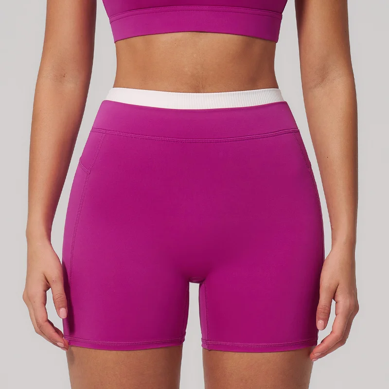 

Summer Color-Block Yoga Shorts Ribbed High-Waisted Tight Yoga Pants For Women Outdoor Running Sports Shorts Women's Gym Clothing