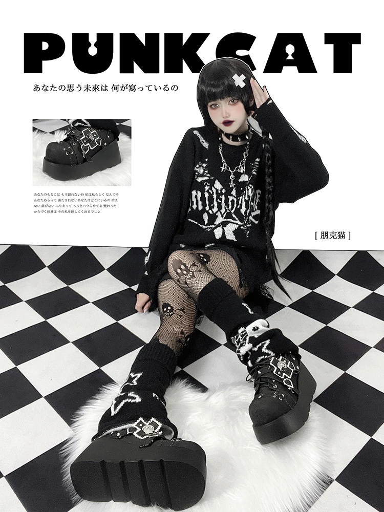 Japanese Retro Skull Original Single Shoe Punk Style Thick Sole With Raised Subculture Y2k Spicy Girl Lolita Women's Denim Shoes