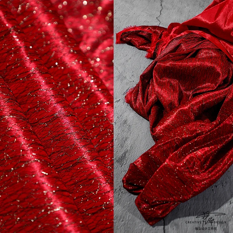 Elastic Fabric Candy Red Light Shining Dress Stage Fashion Background Designer Graduation Creative for Clothing Diy Sewing Cloth