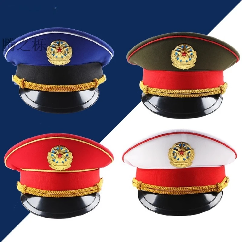 

British Fashion Performance Cap Green Military Hat Spring Army Hats White Captain Caps For Adult Cosplay Big Police Cap
