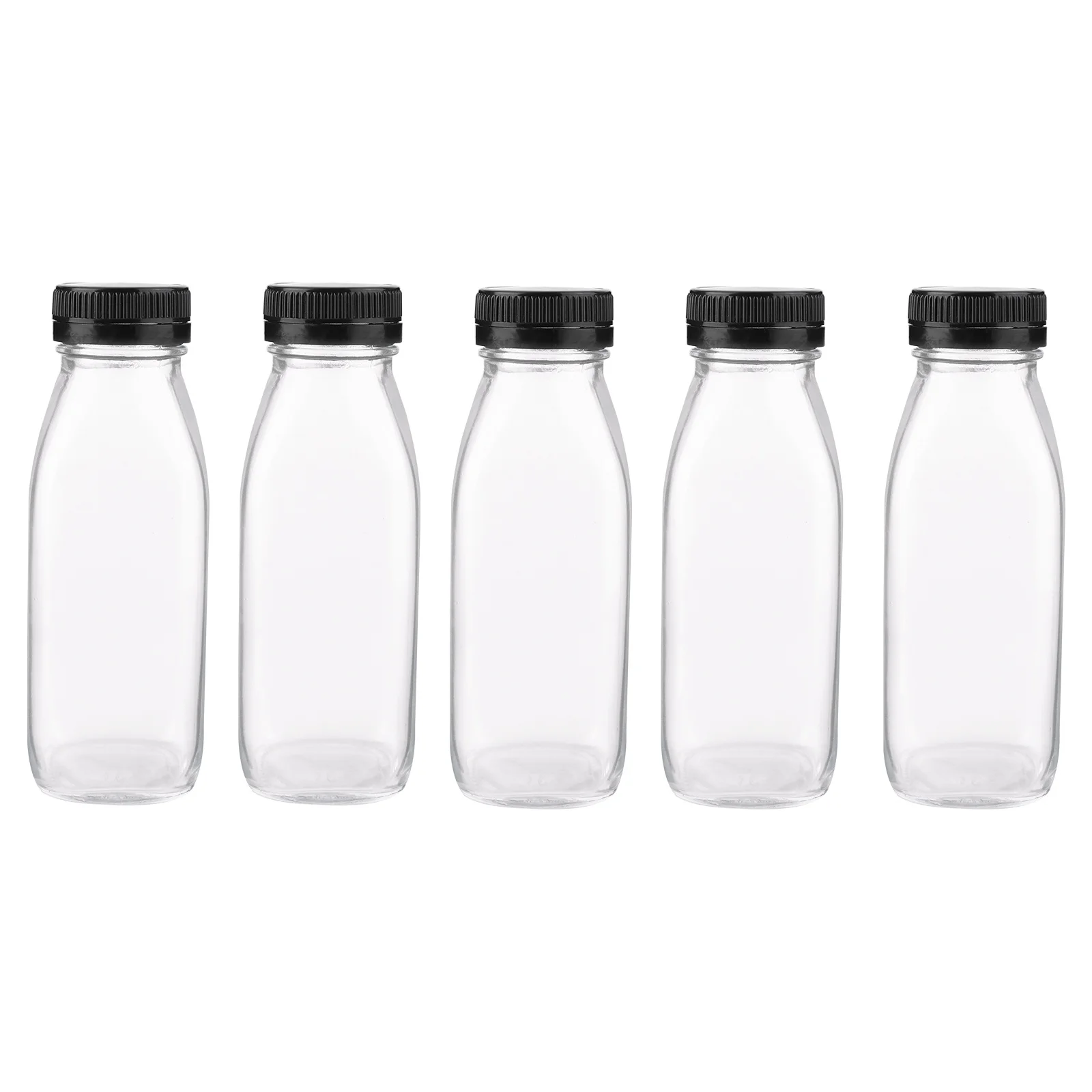 

5Pcs Glass Drink Bottles Clear Durable Transparent Juice Milk Storage Bottles Reusable Beverage Containers for Fresh Milk Nut
