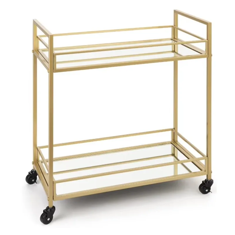 

Chinese Kitchen Gold Metal Marble Push Rack Service Bar Trolley with Wheels