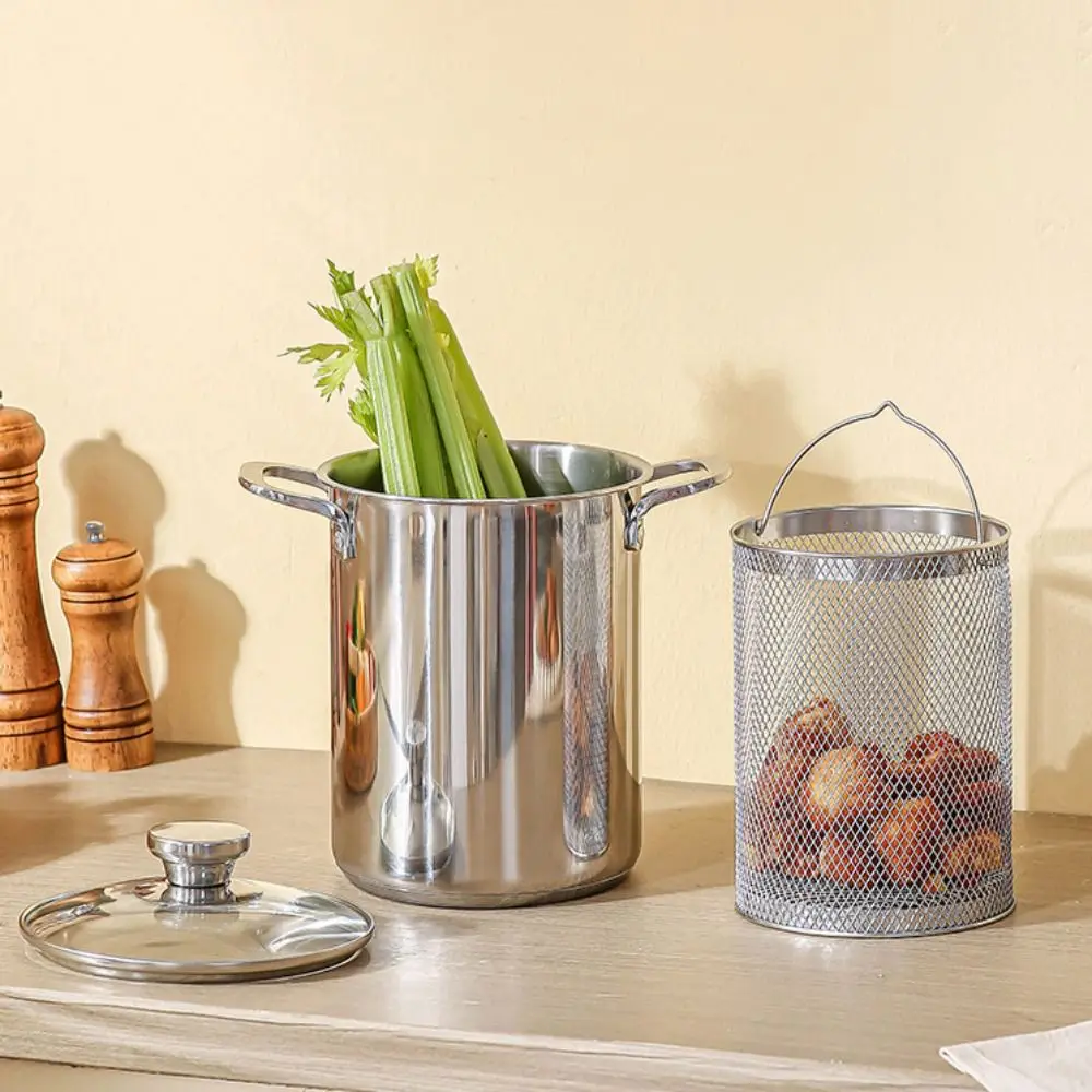 

Kitchen Cookware 304 Stainless Steel Deep Fryer With Basket Visible Lid Oil Frying Pot Deepened Lard Tank French Fries