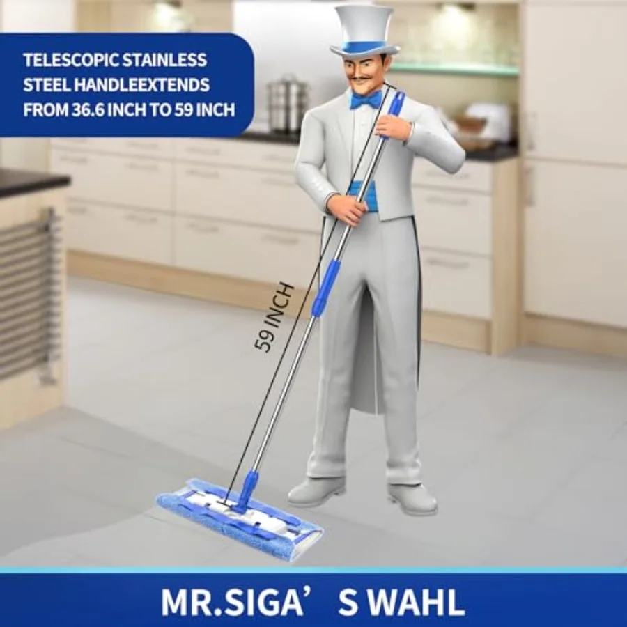 Profional Microfiber Mop for Hardwood, Laminate, Tile Floor Cleaning, Stainl Steel Telescopic Handle - 3 Reusable Flat Mop Refi