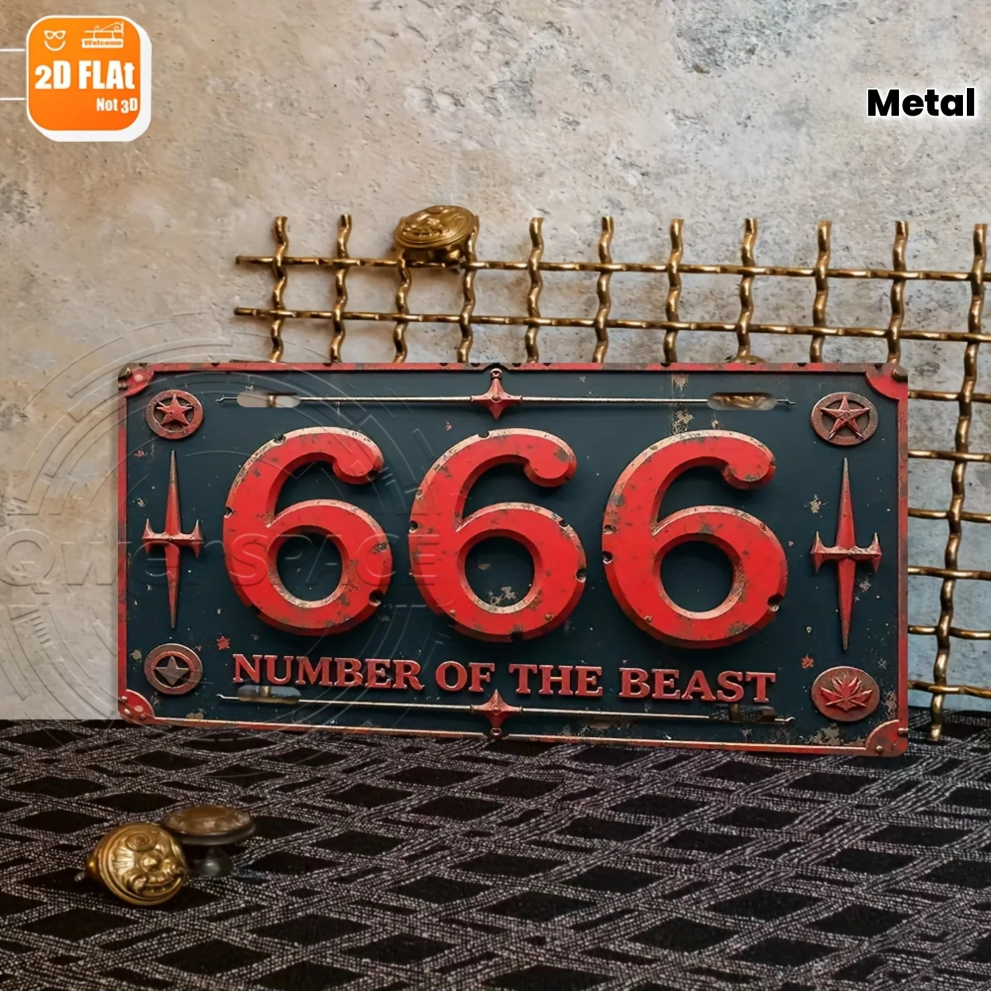 2D Flat, 2D Flat Plane, 666 Beast Number Wall Decor - Gothic Horror Decoration, Featuring Red and Black Two-Dimensional Print