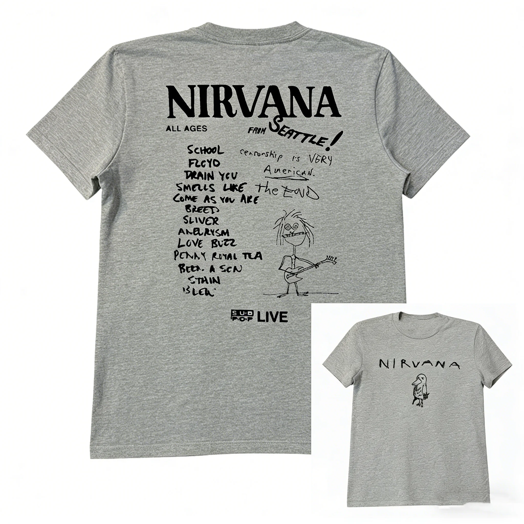 2026 New Summer for Nirvana Band Men's Short Sleeved T-shirt Vintage College Style American Graffiti High Street Short Sleeve