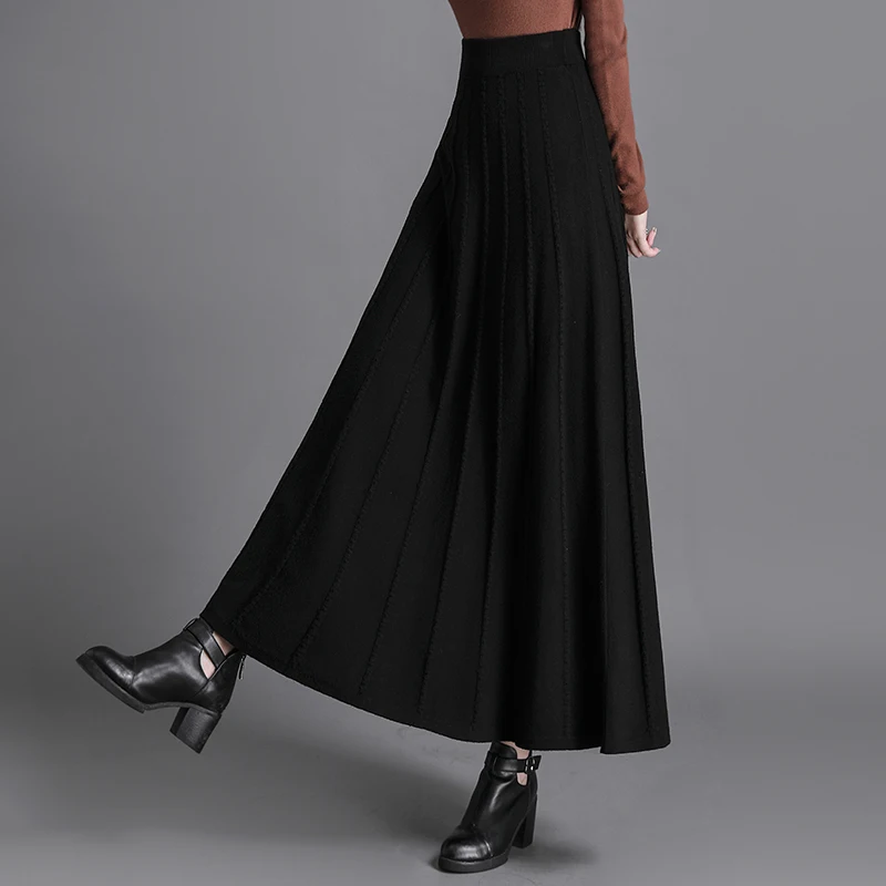 Elastic Waist Warm Thicken Knitting Maxi Skirt Woman 2023 Elegant Fashion Big Swing Winter Saias Longas Knitted Clothing