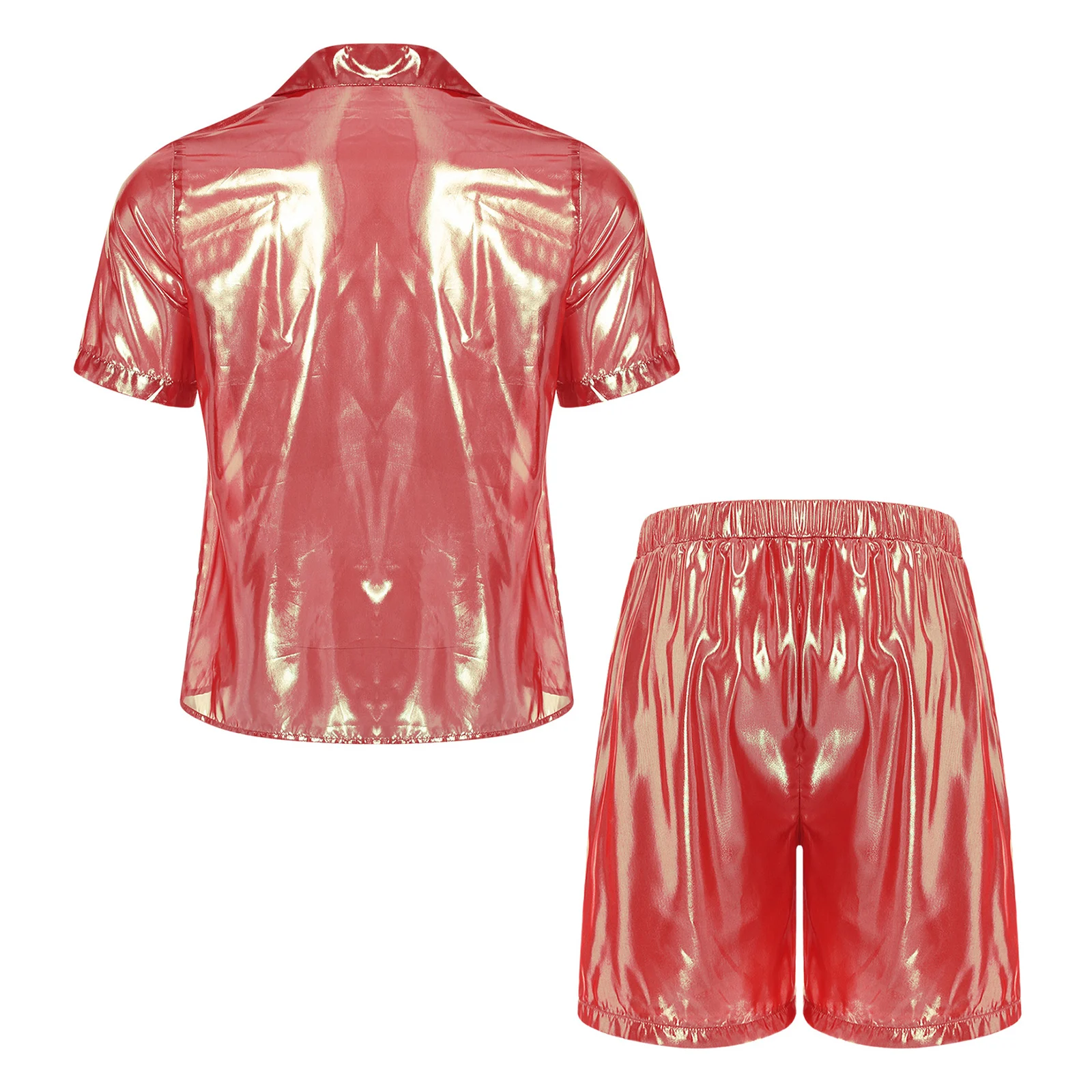 Men's Fashion Two Piece Shirt Sets Short Sleeve Shine Shirt Top And Loose Boxer Shorts for Casual Vacation Travel Beachwear