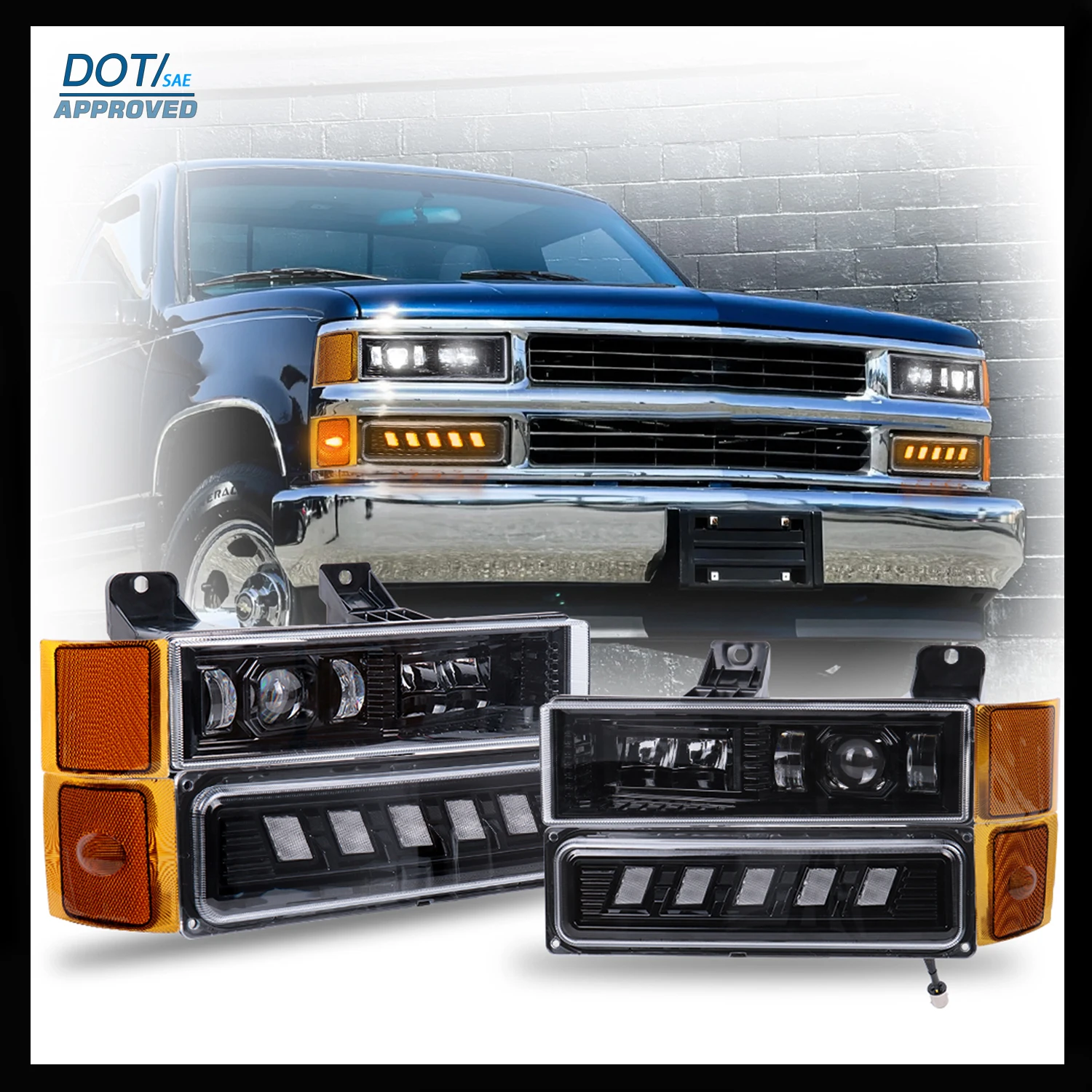 

DOT LED Headlights For Chevrolet Chevy Blazer Tahoe 1995-2000 C1500 C2500 C3500 K1500 K2500 K3500 Suburban 94-99 lamp Assembly