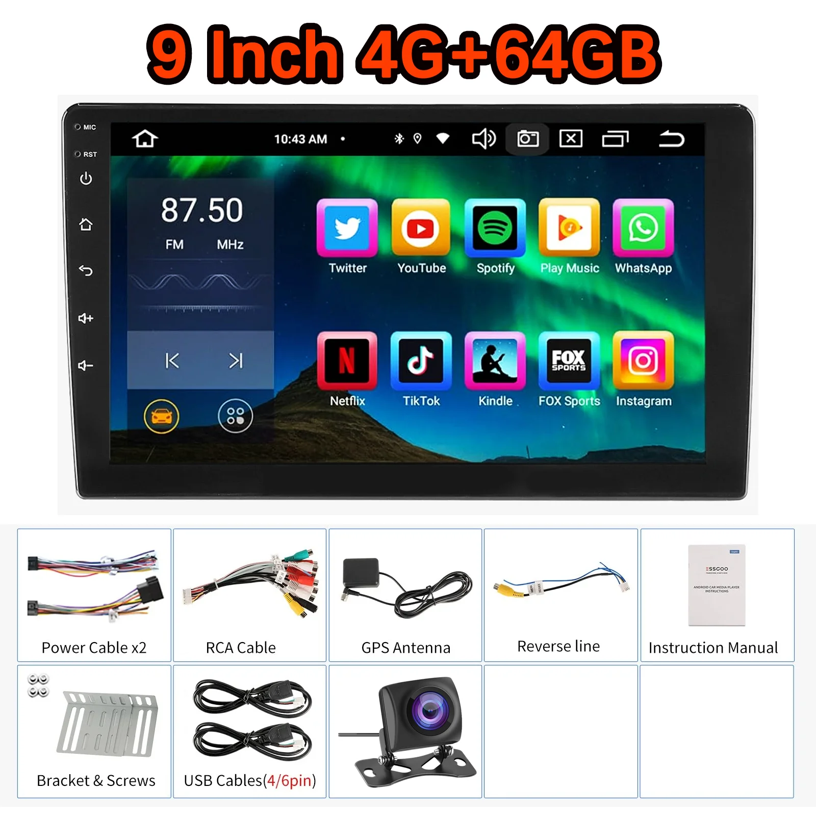 MOPECT 9 inch 2 DIN Android 15 4+64GB autoradio multimediasysteem universeel CarPlay Android Auto GPS navigatie AM radio DAB+ & dashcam
