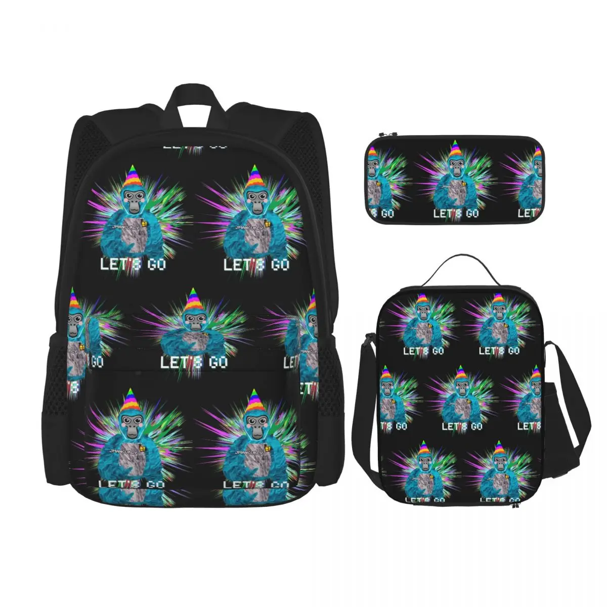 

Jmancurly Gorilla Tag Backpacks Kids Bookbag School Bags Rucksack Lunch Bag Pen Bag Three-Piece Set