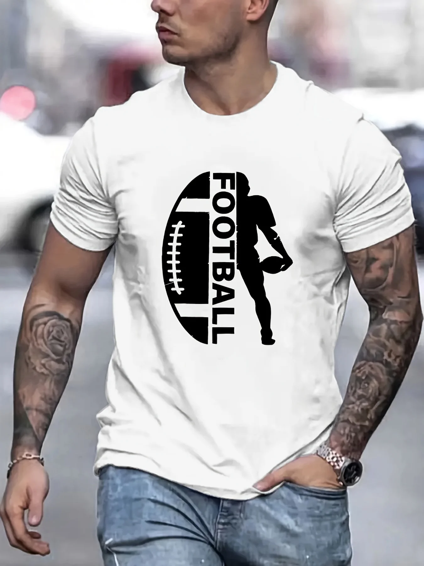 Rugby Print T-Shirt, Tees for Men, Short Sleeve T-Shirt for Summer, Round Neck Tee Shirt for Unisex Streetwear Tops Pullovers
