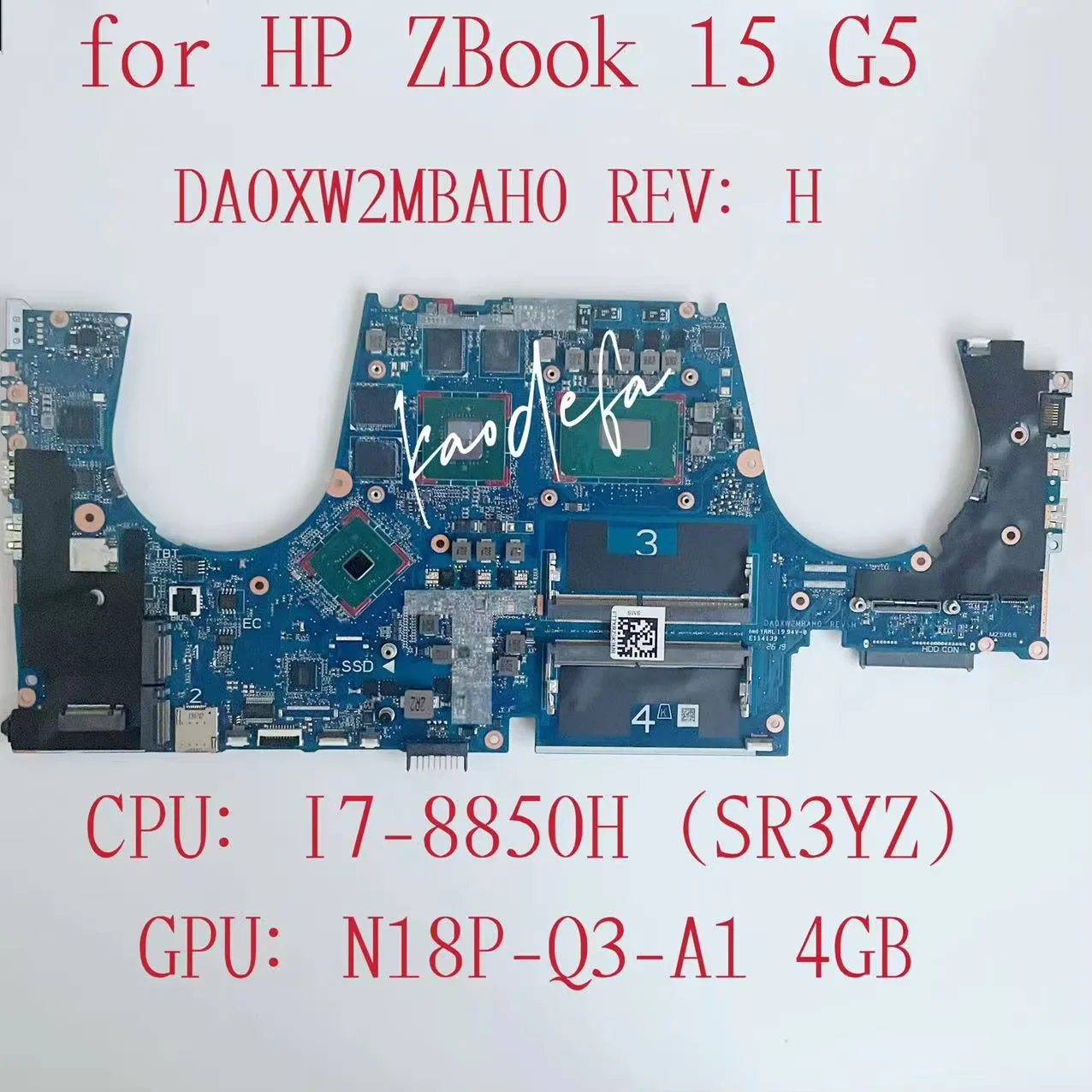 DA0XW2MBAH0 Mainboard For HP ZBOOK 15 G5 Laptop Motherboard CPU:I7-8550H SR3YZ GPU:N18P-Q3-A1 4G DDR4 100% Test OK