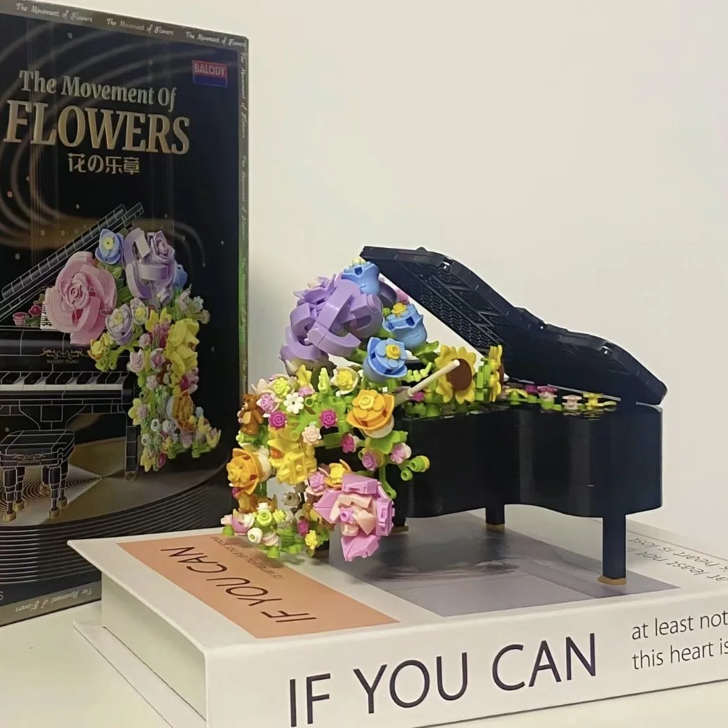 Mini ladrillos Piano flores eternas Bouque bloque de construcción planta instrumento Musical DIY juguete para niña regalo de Navidad