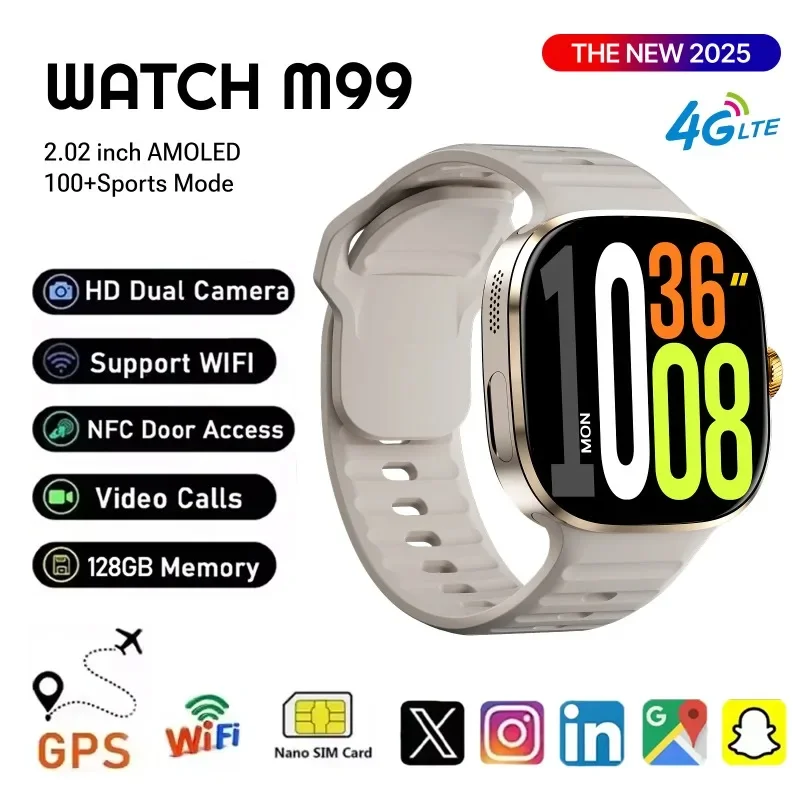 

NewM99 5G Cellular Smartwatch 2.4-inch AMOLED Large Screen Android OS Rotary Camera SIM Card Slot WiFi 24/7 Health Monitoring
