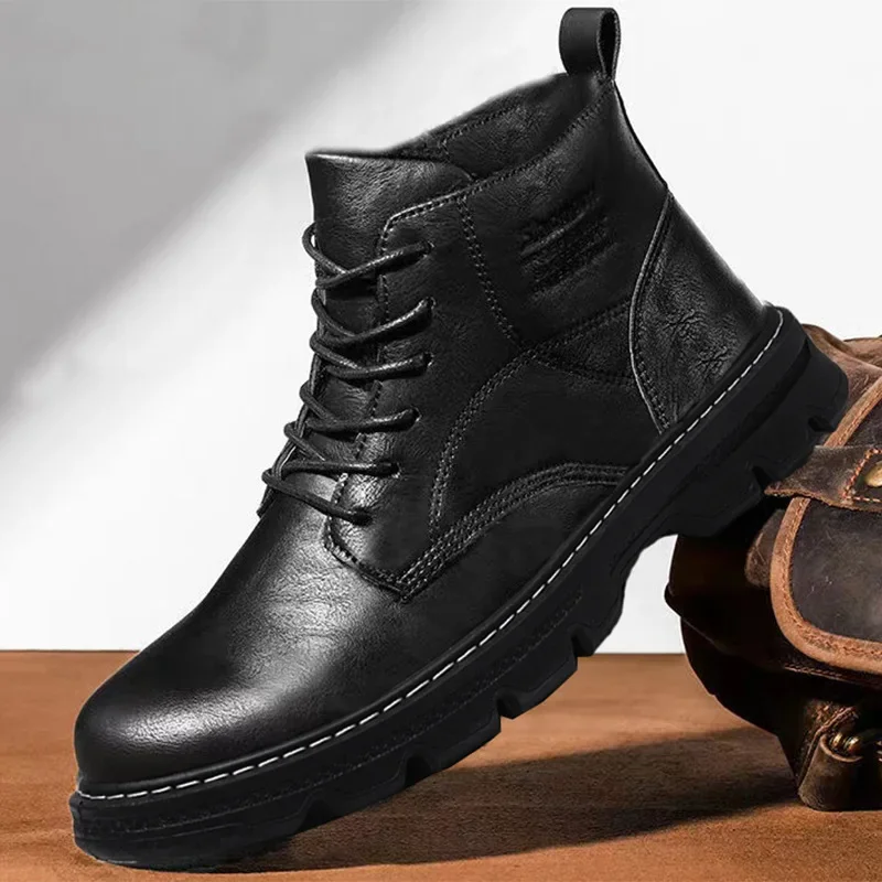 

Men's Ankle Boots 2024 Autumn Winter New Designer Vintage British Leather Martin Boot Male Fashion Casual Black Platform Shoes