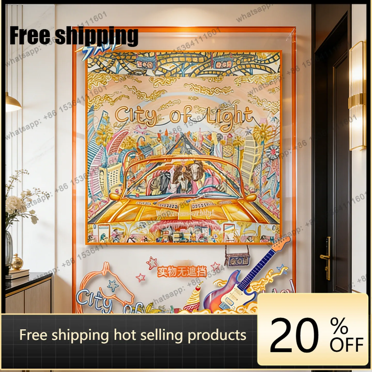 LJY French light luxury acrylic silk scarf hanging painting living room decorative painting