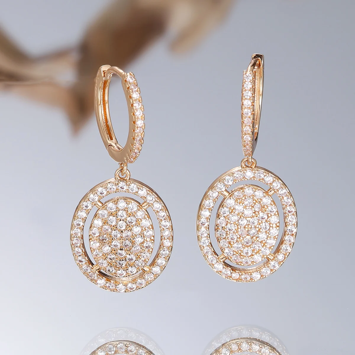 Small Oval Luxury White Zircon Stone New Trendy Hoop Earrings Charm Cute Female Rose Gold Color Wedding Jewelry For Women