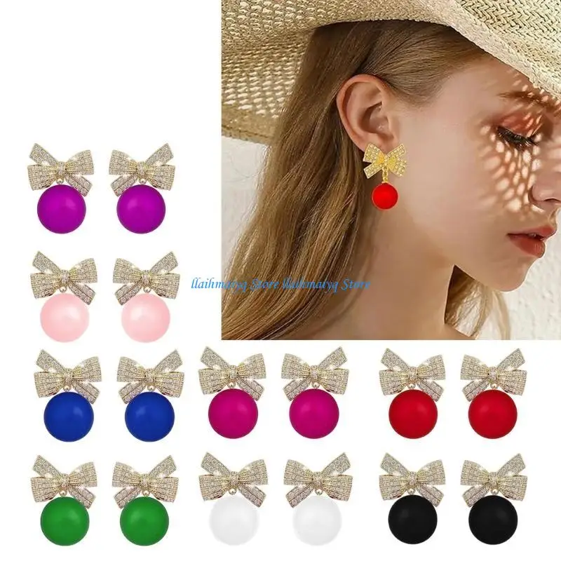

573B Exquisite Bowknot Ear Studs Accessory Dazzling Diamond Embellished Earring Charm