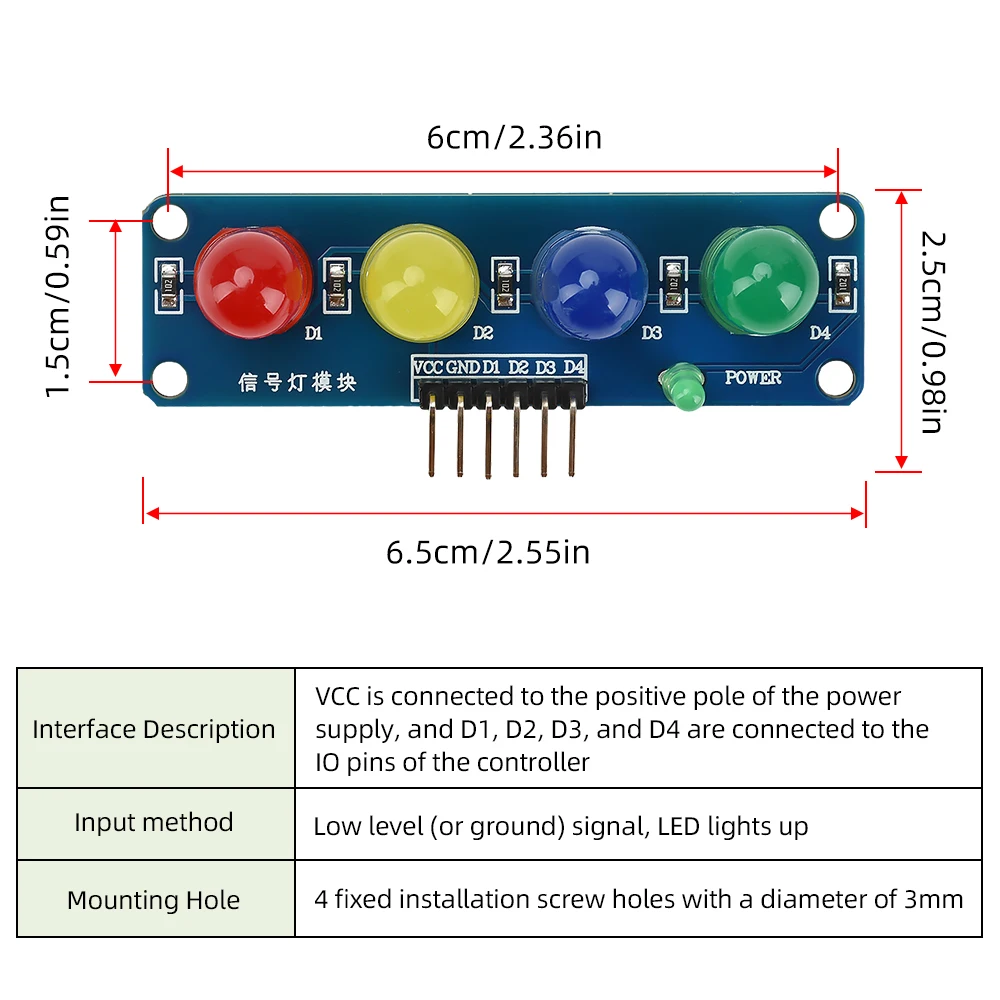 ST009 Vier-Positionen-LED-Modul unterstützt Low-Level-Triggering LED-Signallichtmodul Ampelmodul DC 3,3–5 V