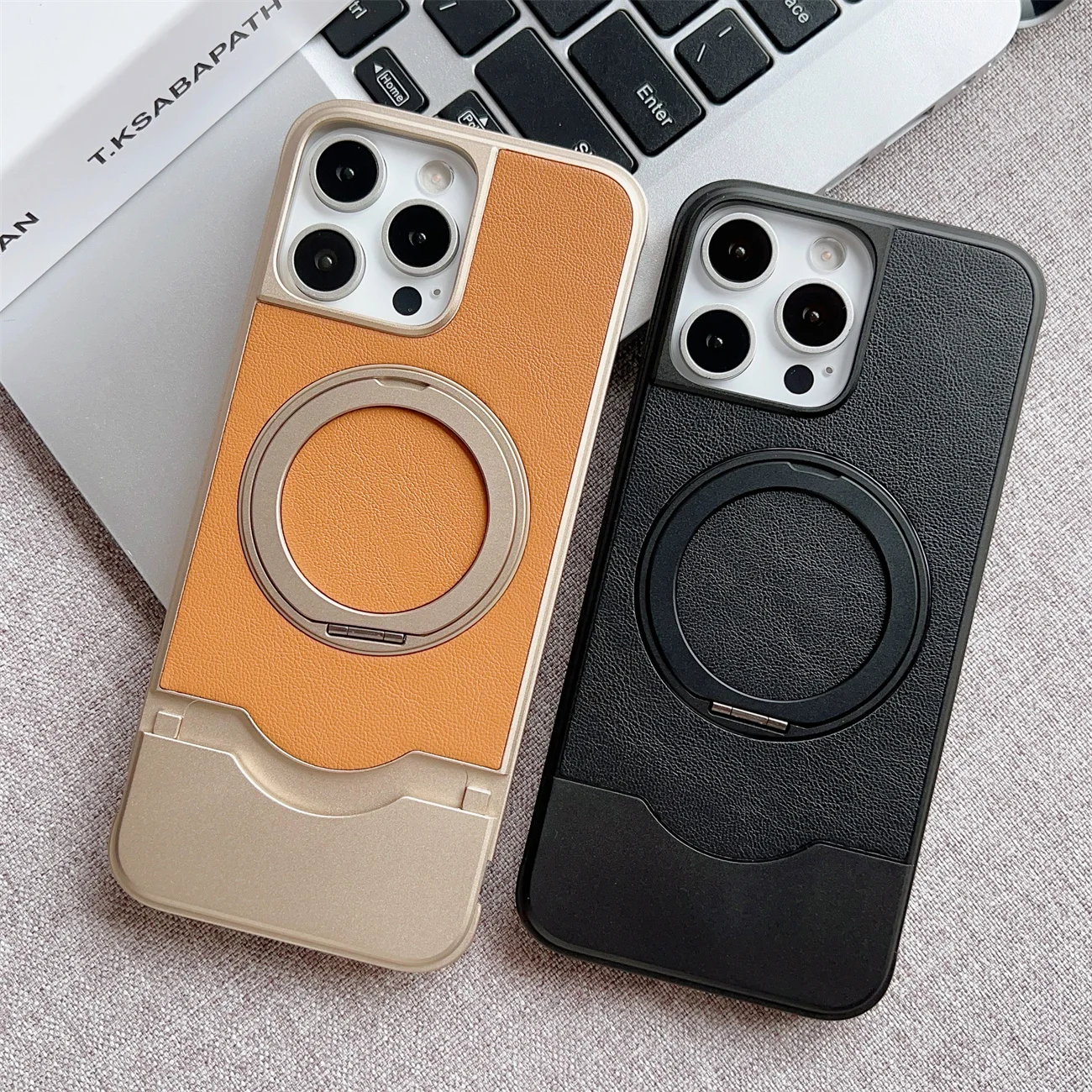 

Чехол из алюминиевого сплава для iPhone 16 Pro 15 Pro 14Pro 13 Pro Max, цельнометаллический дизайн, противоударный чехол из искусственной кожи с магнитным кронштейном