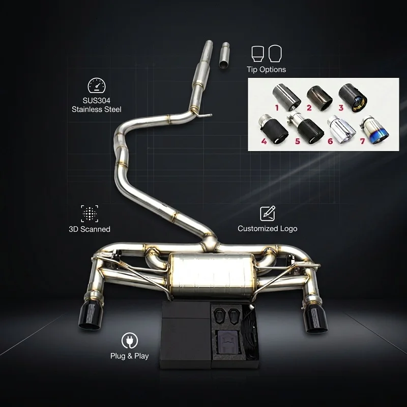 

Stainless Steel Rear Exhaust Muffler with Control Kit, Compatible with Volkswagen Golf 7/7.5 MK7/MK7.5 1.4T 2014-2020