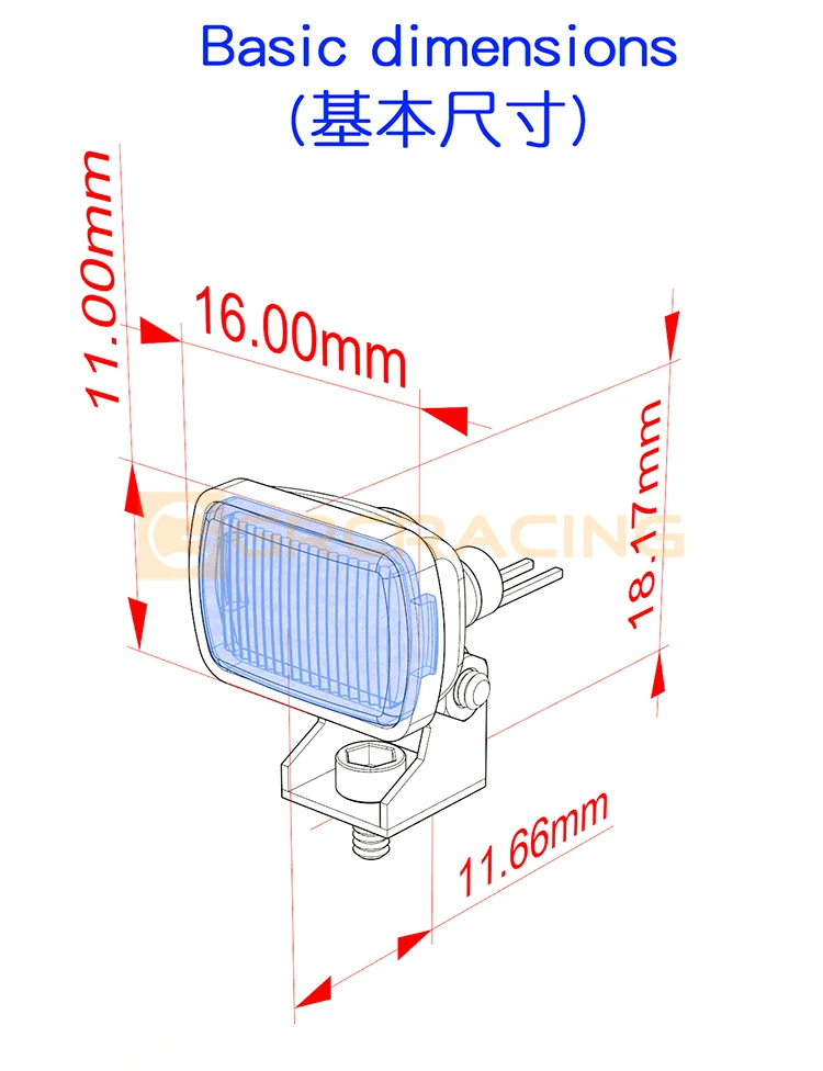 GRC 15mm rectangular spotlight probe headlight tail spotlight rear fog light applied to 1/10 RC remote control car TRX-4 SCX10