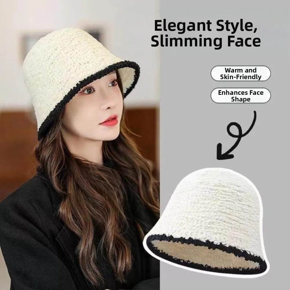 Gift Thickened Bucket Hat Windproof Solid Color Fisherman Beanie All-match Soft Warm Cap Office