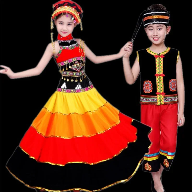 

Women Girl Plus Size Ancient Chinese Traditional Clothes Belly Dance Costumes Children Kids Long Dance Skirt 3Pcs Flamenco Dress