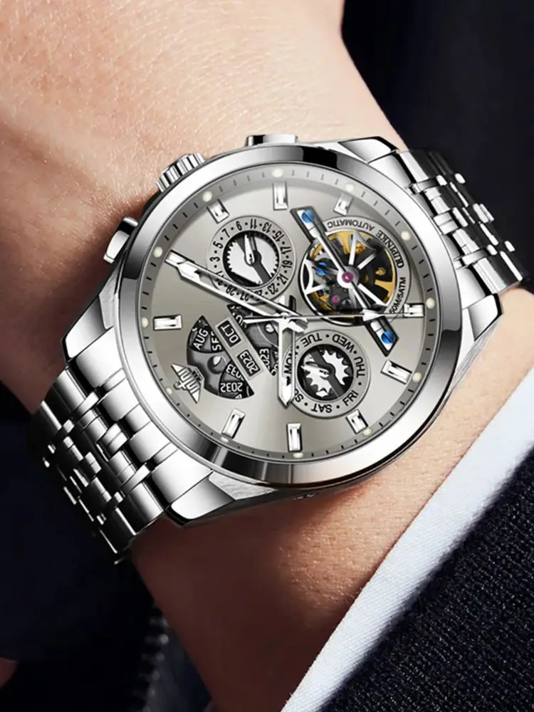 OUPINKE 3251 Herenhorloge Luxe saffierglas Tourbillon mechanisch horloge ﻿   Wolfraamstaal 50M waterdicht horloge voor heren geschenkdoos - afbeelding 2