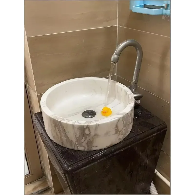 Hand Carved Natural Stone Bathroom Sink Modern Carrara White Marble Basin Polished Finish Vanity Washbasin Elegant Design