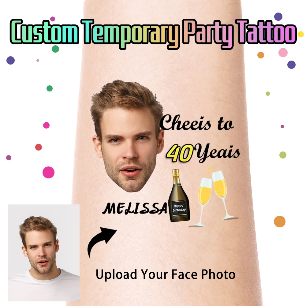 15 Stück personalisierte temporäre Tattoos für Geburtstagsfeiern, individuelle Foto-Gesichtsaufkleber für Erwachsene, Geburtstag, Jahrestag, Party, Geschenke