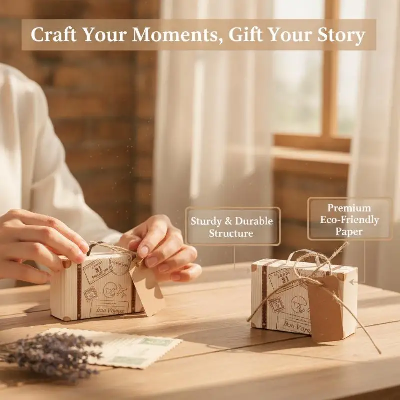 10Pcs Mini Travel Suitcase Candy Box Paper Chocolate Favor Gift Box Packaging Bag Wedding Birthday Party Decoration