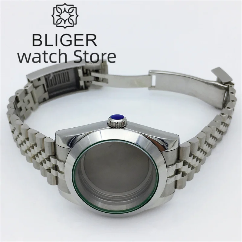 BLIGER 36mm/40mm Silver Watch Case Green Glass Gasket Sapphire Glass For NH35 NH36 MIYOTA8215 DG ETA2836 2824 PT5000 Movement