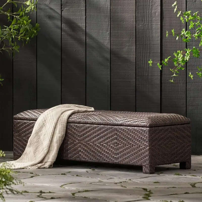

Santiago Storage Bench with Wicker Design for Seating and Organizing