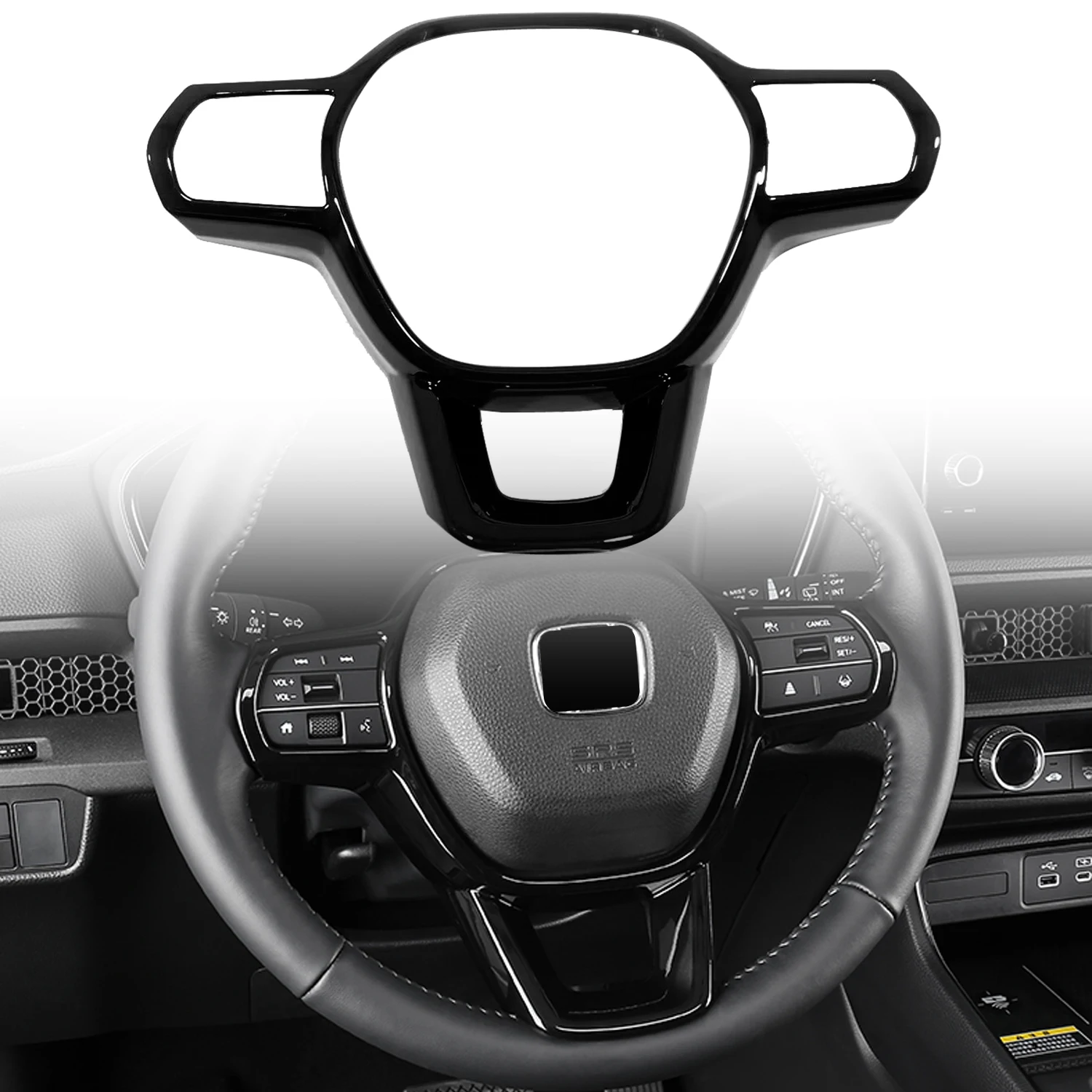 

Car Accessories For Honda CR-V CRV / Civic 2023 2024 ABS Glossy Black Interior Steering Wheel Decoration Trim 1pcs