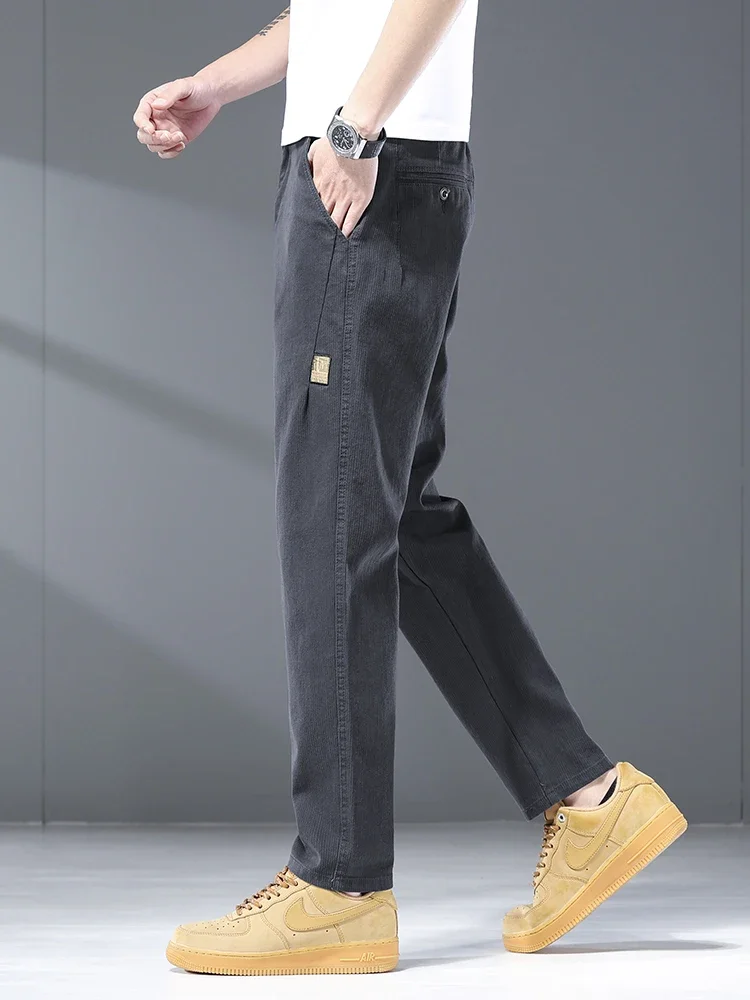 2024 Autunno Nuovo Marchio di Abbigliamento Pantaloni Cargo da Uomo in Cotone Elastico in Vita Pantaloni Casual Maschili Verde Esercito Grigio Pantaloni Stretch