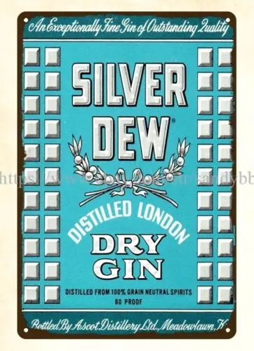 metal wall art Silver Dew Dry Gin coffee house liquors bar metal tin sign