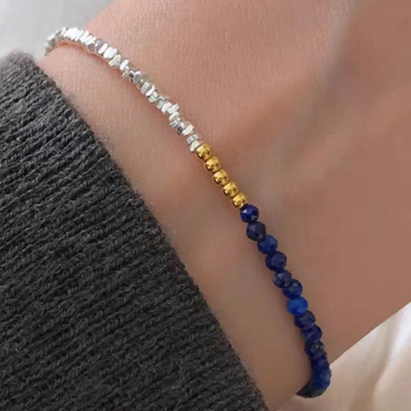 

PANJBJ 925 Sterling Silver Blue Crystal Bracelet for Women Design Asymmetric Versatile Fashion Very Fine Jewelry Gift Dropship
